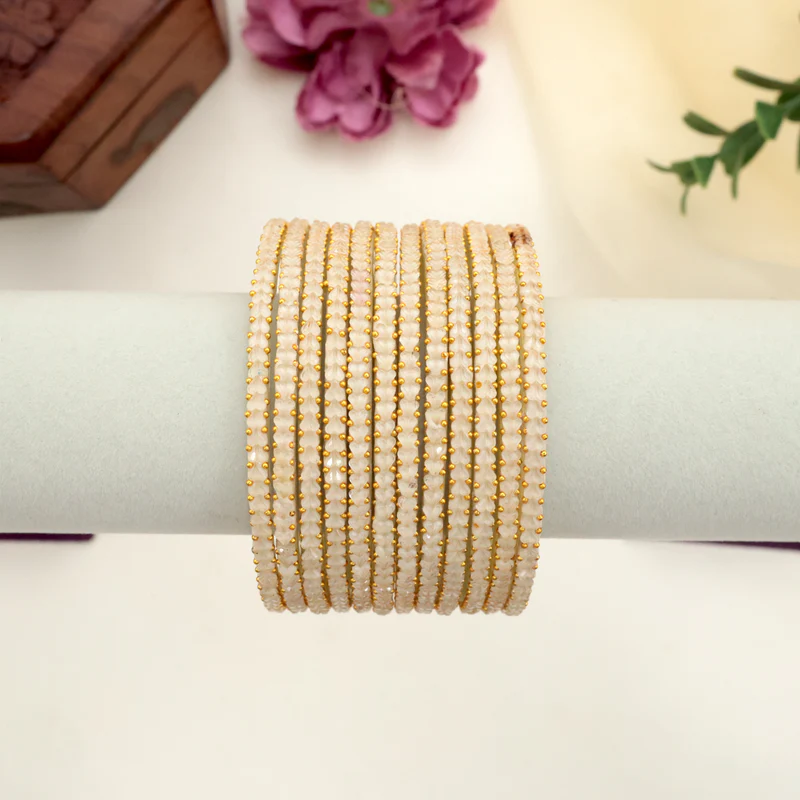 Premium Thick Heartdrop Glass Bangles – Cream